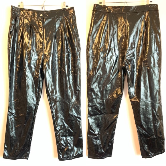 TOPSHOP Black Vinyl Peg Trousers 12 6 - Picture 7 of 7